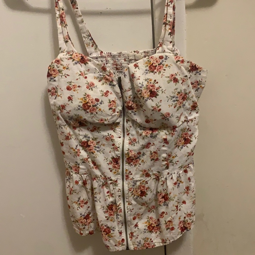 White foral shirt.
